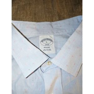 Brooks Brothers regent Men’s Large Blue long sleeve button down with pink dots